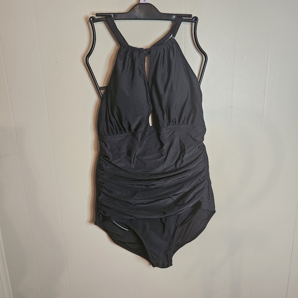 Other - High Neckline Keyhole Black Halter Top One Piece Swimsuit
